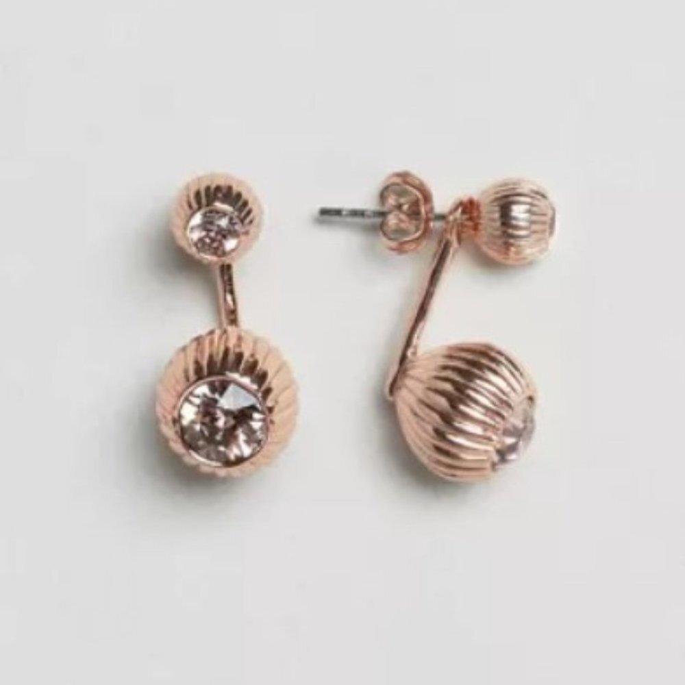 Ted Baker London Areal Plisse Swarovski Crystal ROSE GOLD Ball Drop Earrings